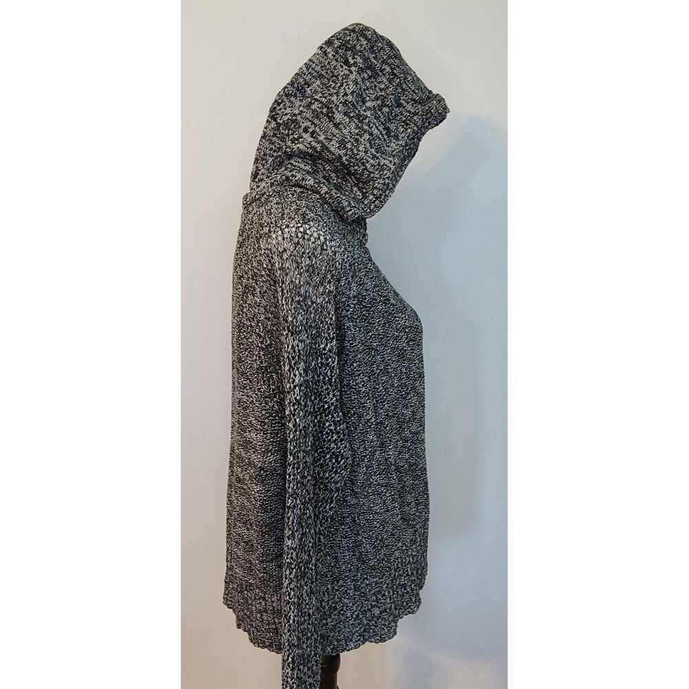 American Eagle Black White Marled Open Knit Shoulder Sleeves Hooded Sweater XL - Picture 3 of 15
